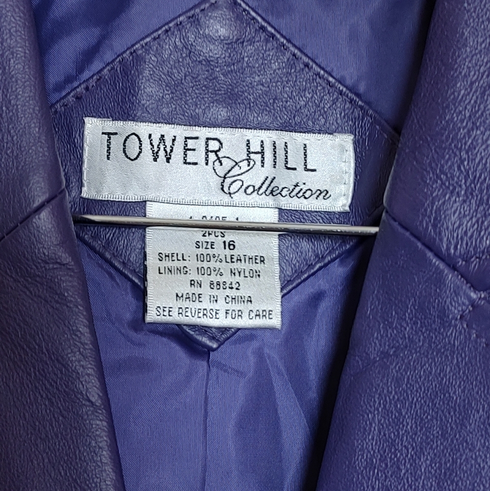 Vintage Tower Hill Women's Purple Leather Jacket Skirt Suit - Picture 2 of 11